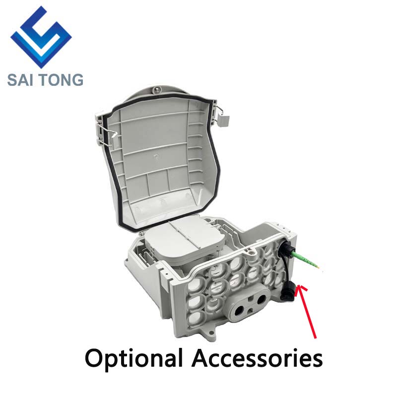 FTTH Saitong IP65 Caja de terminales de fibra óptica de 16 núcleos PC + Material ABS Cajas de distribución de 16 puertos para exteriores con 2 bandejas