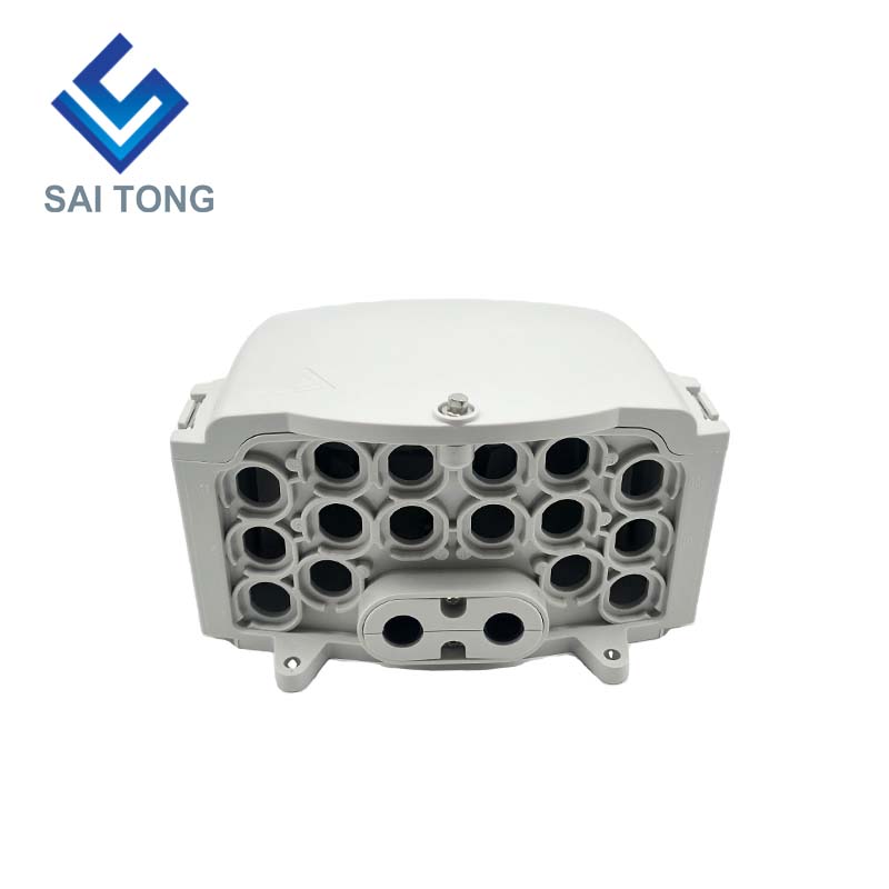 FTTH Saitong IP65 Caja de terminales de fibra óptica de 16 núcleos PC + Material ABS Cajas de distribución de 16 puertos para exteriores con 2 bandejas