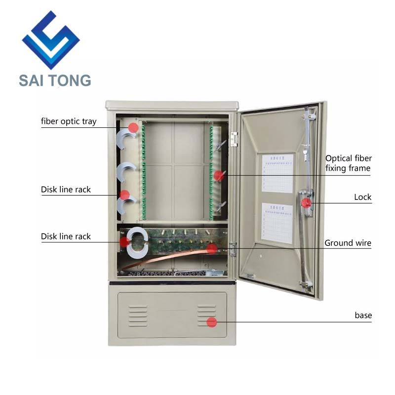 SaiTong FTTH 144 Core cross connect gabinete de equipo de telecomunicaciones SMC exterior impermeable IP55 144 core gabinetes de fibra óptica ODF