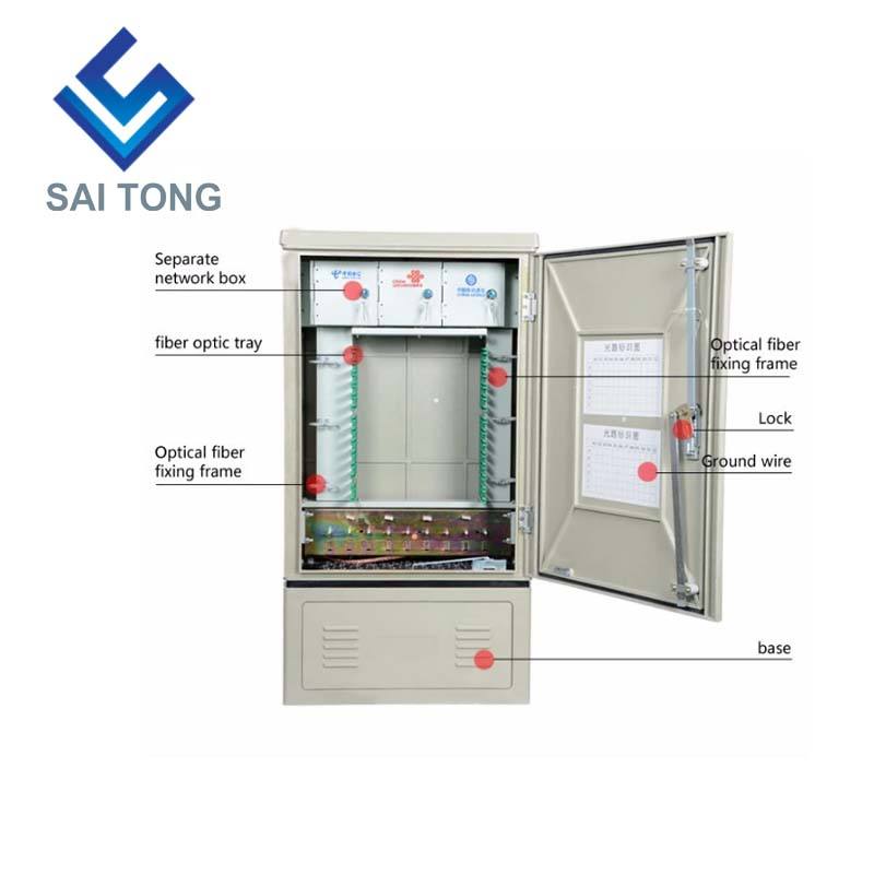 Gabinete de distribución óptica de 144 núcleos FTTH de alta calidad de SaiTong, gabinete de fibra óptica de 144 núcleos IP55 resistente al agua para exteriores, ODF ODB