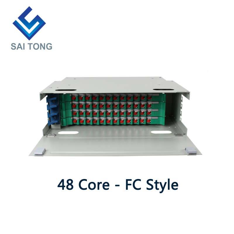 SaiTong FTTH 19 pulgadas Montaje en rack Gabinete de 48 puertos SC / FC ODF 4 U Marco de distribución de fibra óptica de 48 núcleos Carga completa opcional