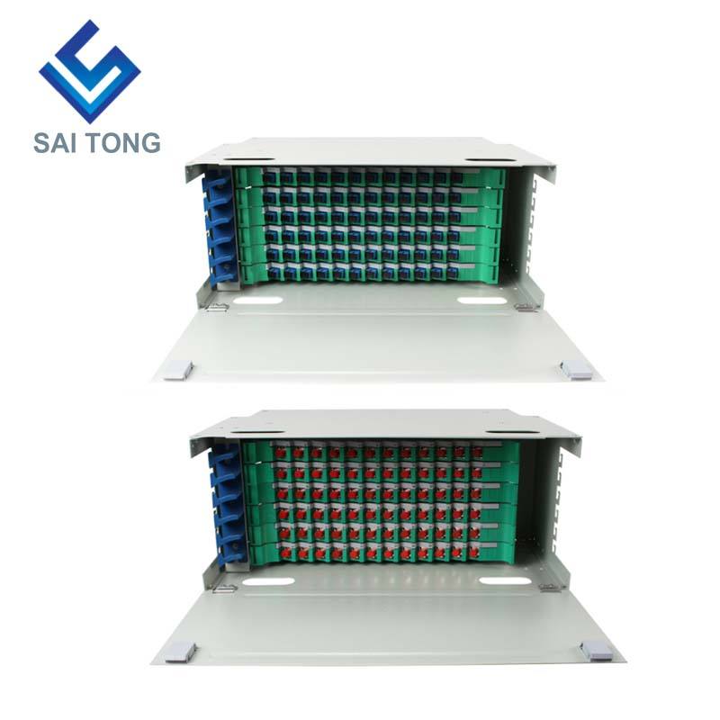 SaiTong FTTH 19 pulgadas Montaje en rack Gabinete de 72 puertos SC / FC ODF 6 U Marco de distribución de fibra óptica de 72 núcleos Carga completa opcional