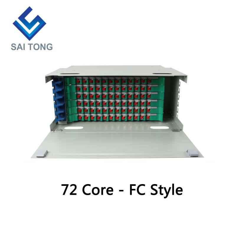 SaiTong FTTH 19 pulgadas Montaje en rack Gabinete de 72 puertos SC / FC ODF 6 U Marco de distribución de fibra óptica de 72 núcleos Carga completa opcional