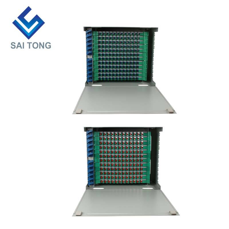 2022 SaiTong FTTH 19 pulgadas Montaje en rack Gabinete de 144 puertos SC / FC ODF 12U Marco de distribución de fibra óptica de 144 núcleos Carga completa opcional