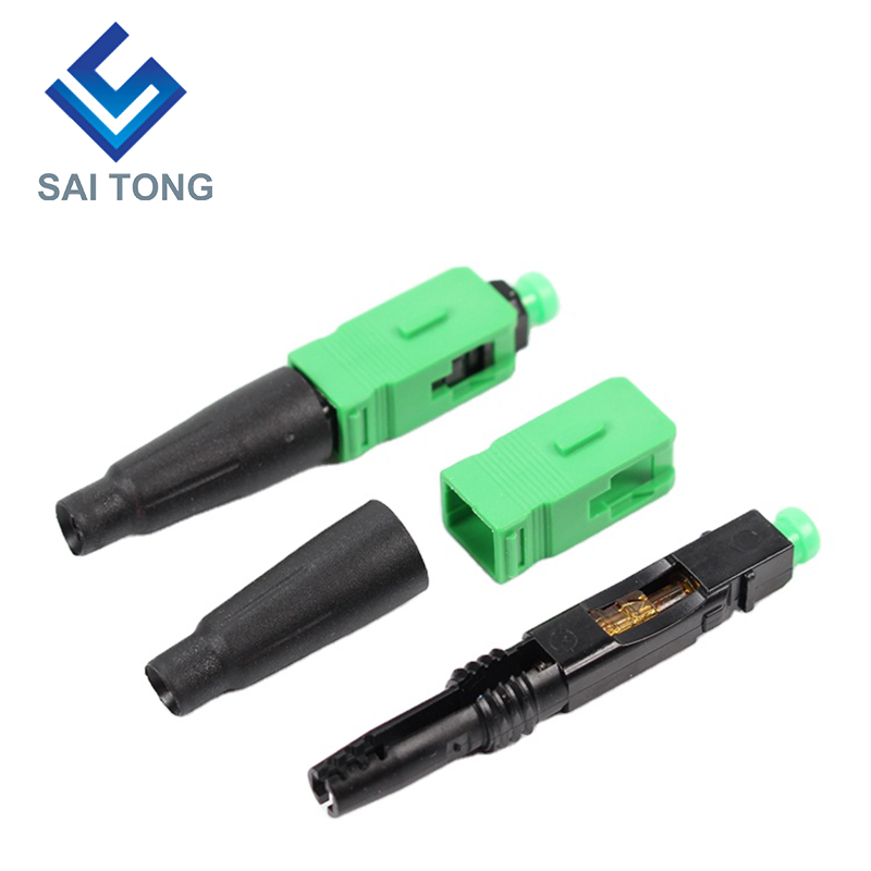 Conector rápido de fibra óptica Saitong FTTH sc apc cable de fibra de color verde conector rápido montaje en campo monomodo