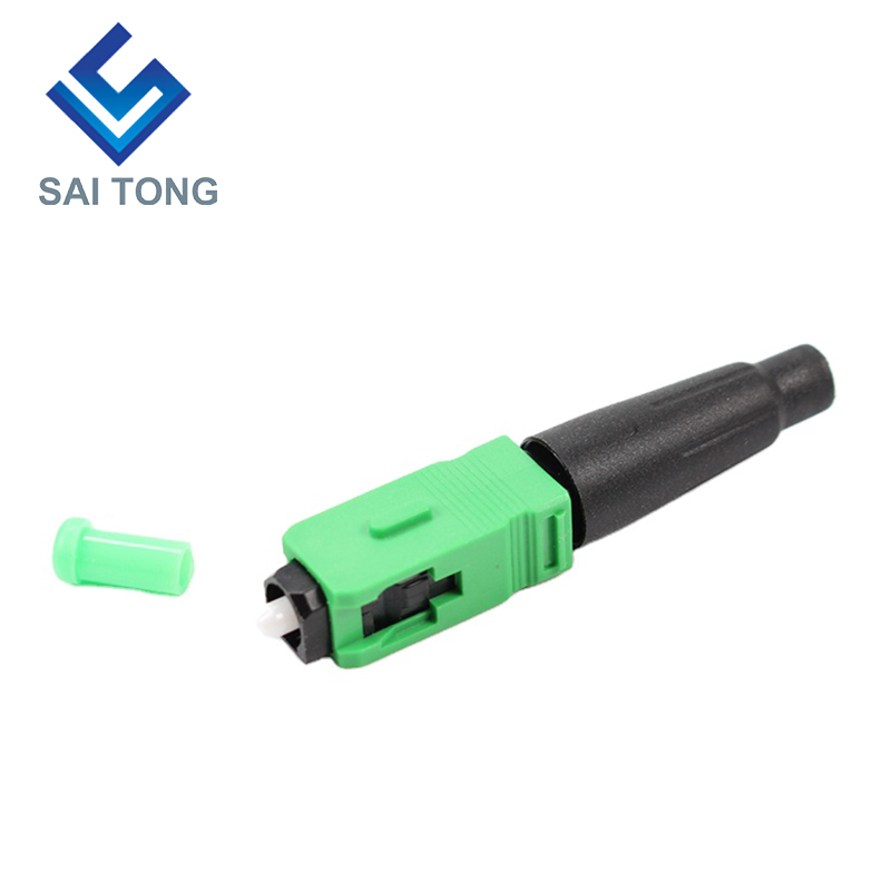 Conector rápido de fibra óptica Saitong FTTH sc apc cable de fibra de color verde conector rápido montaje en campo monomodo